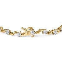 10k Yellow Gold 1.00 Cttw Diamond Floral S-Link Bracelet