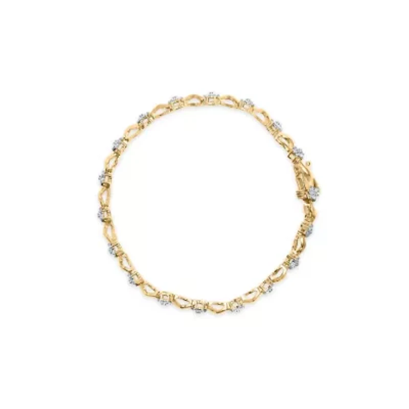 10k Yellow Gold 1.00 Cttw Diamond Floral S-Link Bracelet