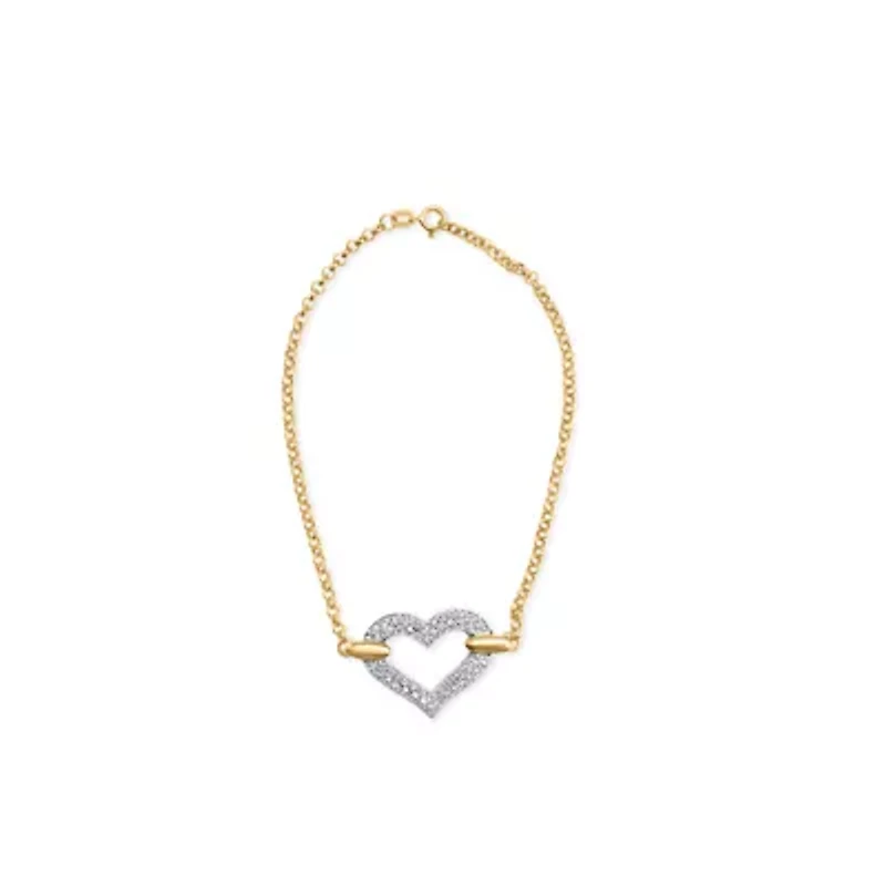 10K Two Tone Gold 1/4 Cttw Diamond Encrusted Heart Charm Bracelet