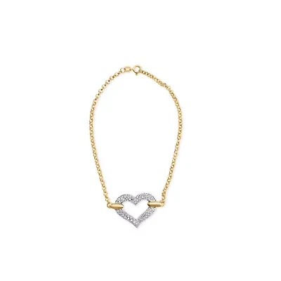 10K Two Tone Gold 1/4 Cttw Diamond Encrusted Heart Charm Bracelet