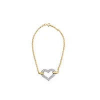 10K Two Tone Gold 1/4 Cttw Diamond Encrusted Heart Charm Bracelet