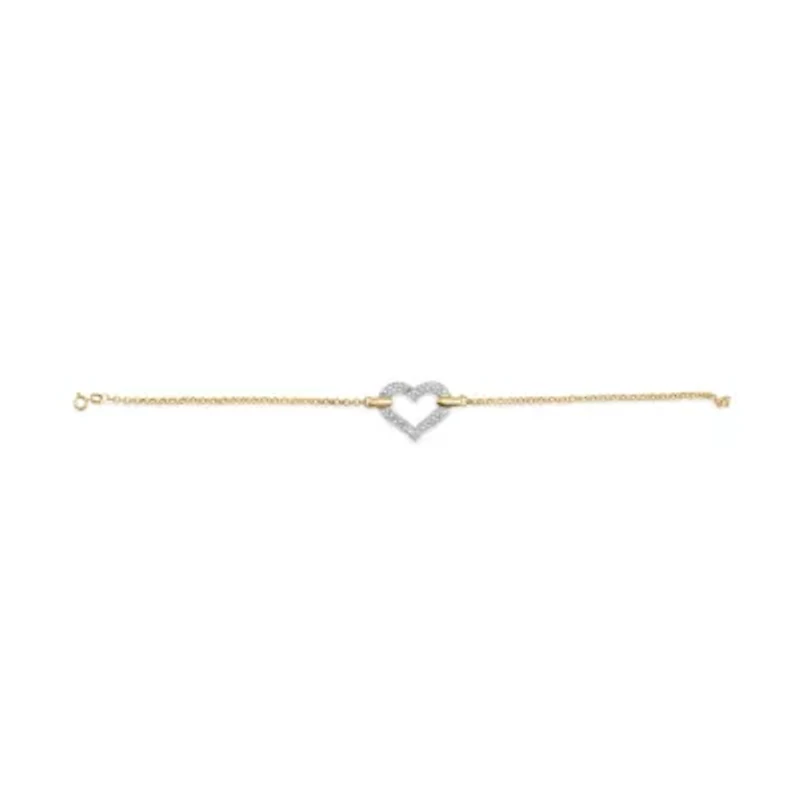 10K Two Tone Gold 1/4 Cttw Diamond Encrusted Heart Charm Bracelet