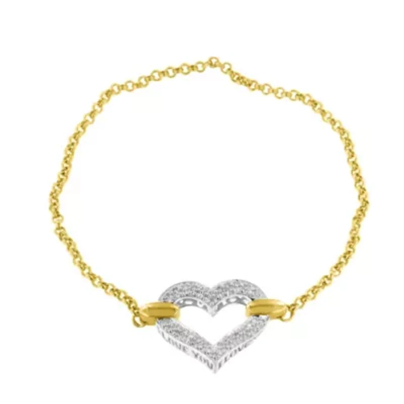 10K Two Tone Gold 1/4 Cttw Diamond Encrusted Heart Charm Bracelet