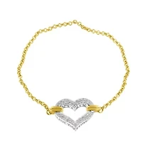 10K Two Tone Gold 1/4 Cttw Diamond Encrusted Heart Charm Bracelet