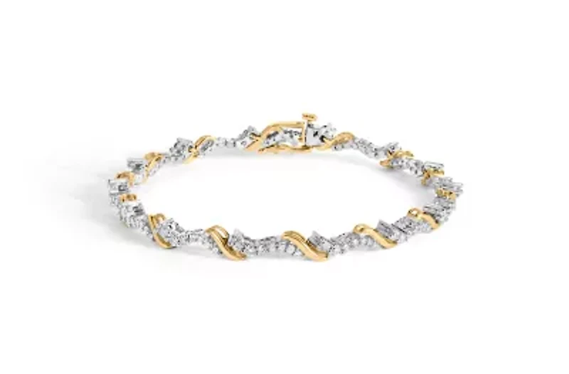 10K Yellow and White Gold 2.00 Cttw Diamond "S" Link 7" Bracelet