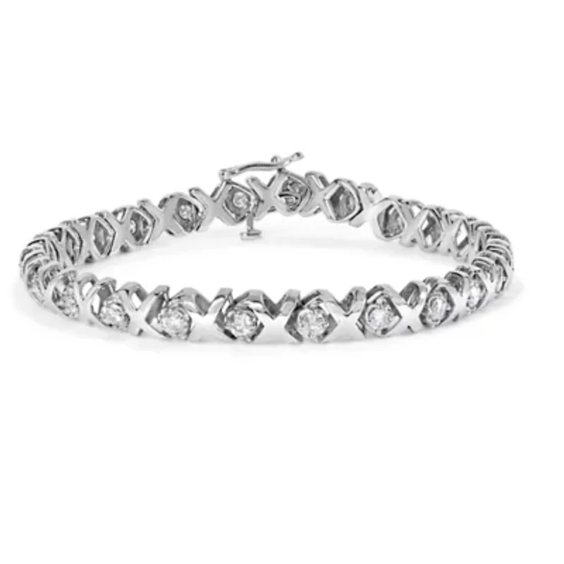 10k White Gold 2.00 Cttw Diamond "XOXO" Link Bracelet