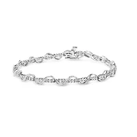 10K White Gold 1.00 Cttw Diamond Tennis Bracelet with Swirl Link