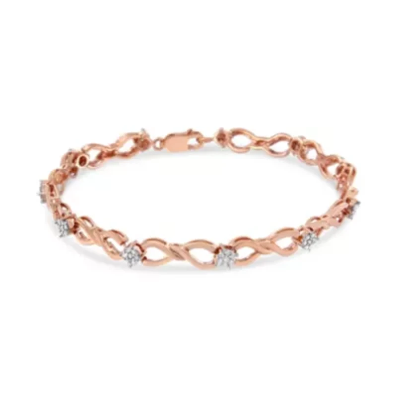10K Rose Gold 1/2 cttw Diamond Cluster and Infinity Weave Link Bracelet
