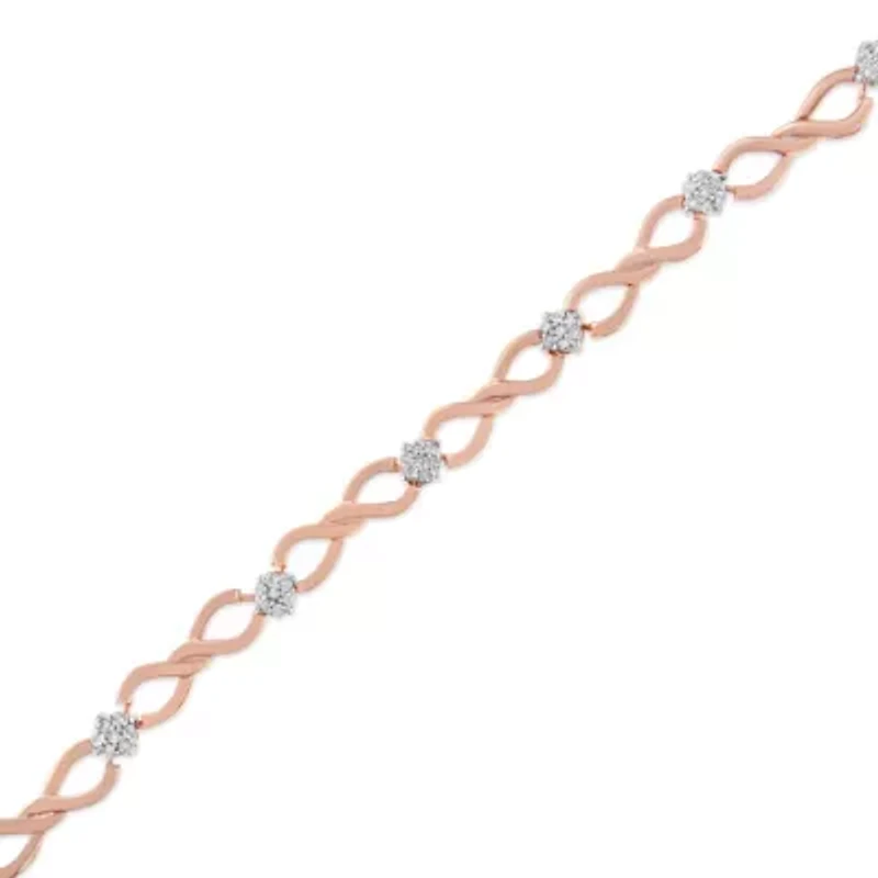10K Rose Gold 1/2 cttw Diamond Cluster and Infinity Weave Link Bracelet