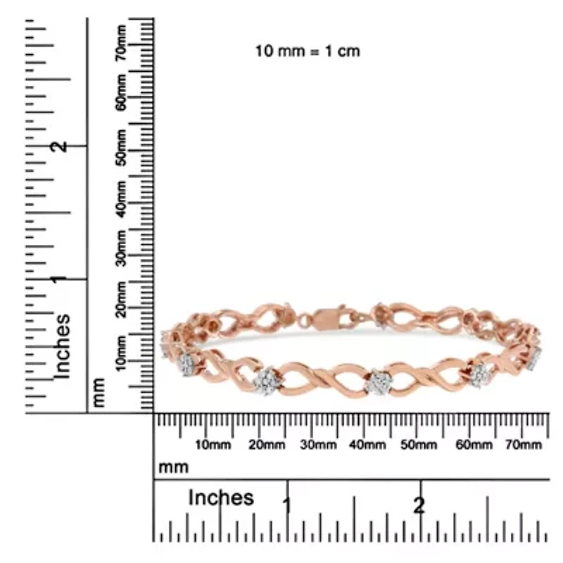 10K Rose Gold 1/2 cttw Diamond Cluster and Infinity Weave Link Bracelet