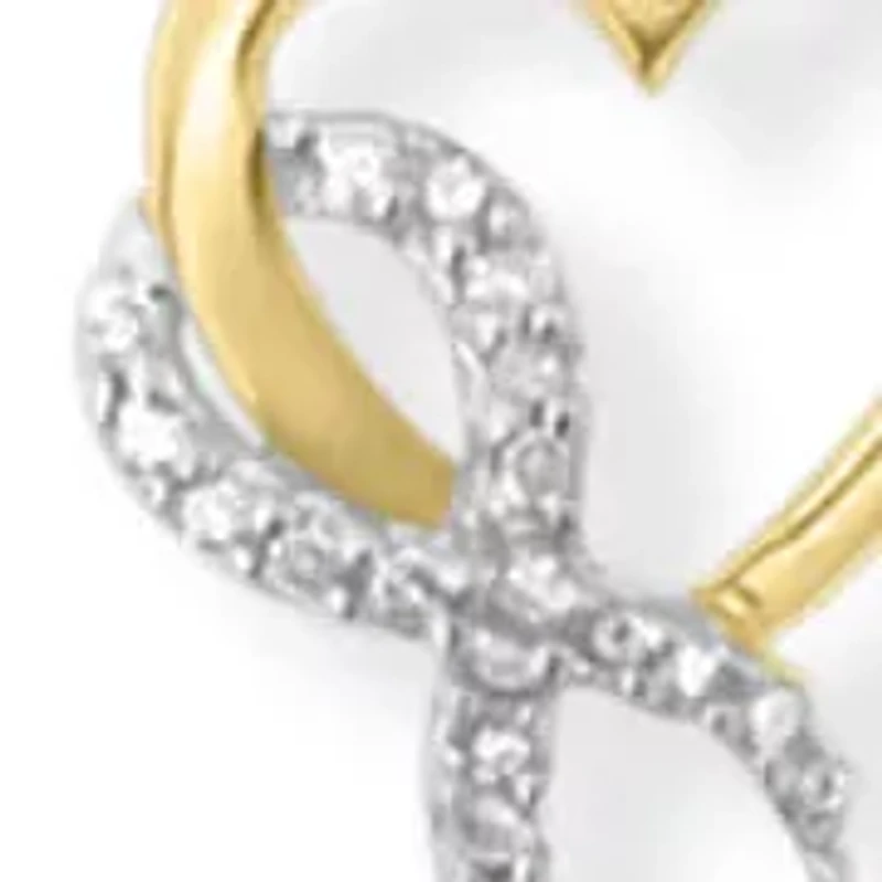 10K Yellow Gold 1/10 Cttw Diamond Awareness Ribbon & Heart Charm on