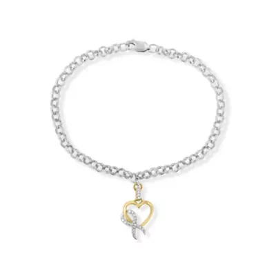 10K Yellow Gold 1/10 Cttw Diamond Awareness Ribbon & Heart Charm on