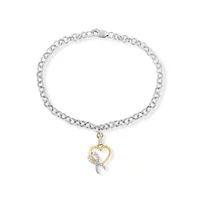 10K Yellow Gold 1/10 Cttw Diamond Awareness Ribbon & Heart Charm on