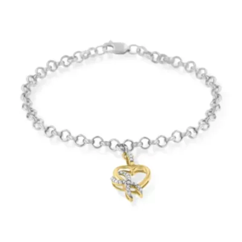10K Yellow Gold 1/10 Cttw Diamond Awareness Ribbon & Heart Charm on