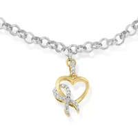 10K Yellow Gold 1/10 Cttw Diamond Awareness Ribbon & Heart Charm on