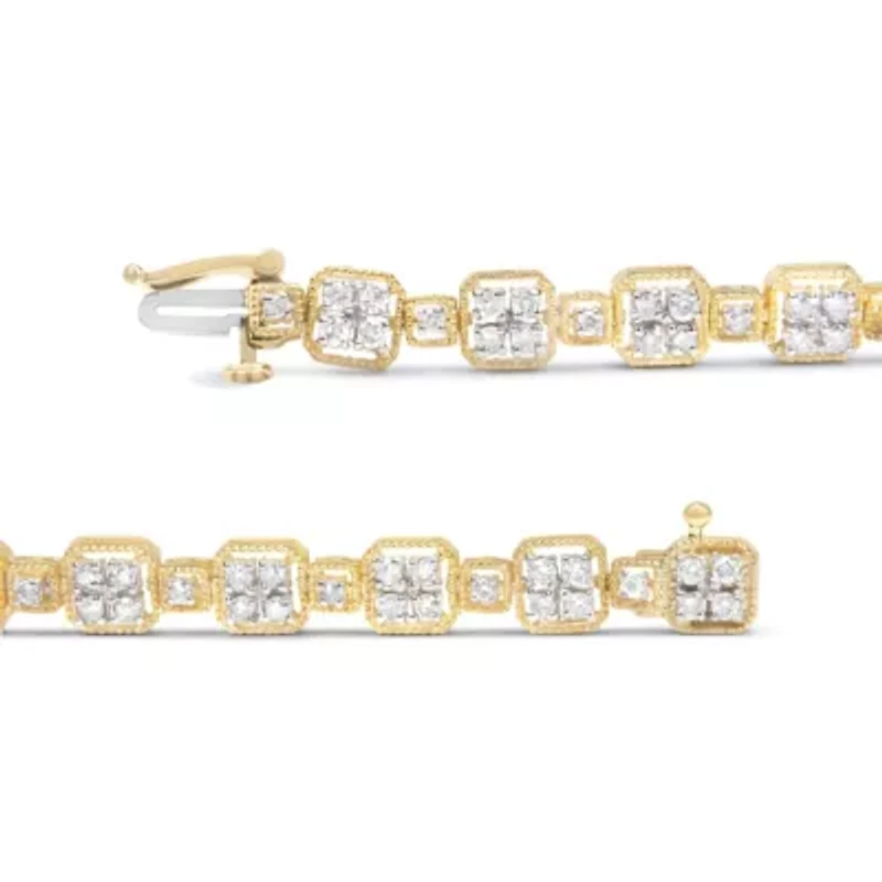 10K Yellow Gold 2.0 Cttw Diamond Square Link Bracelet