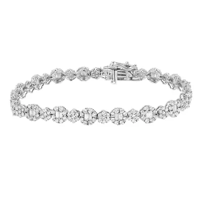 10K White Gold 4.0 cttw Diamond Floral Cluster Link Bracelet