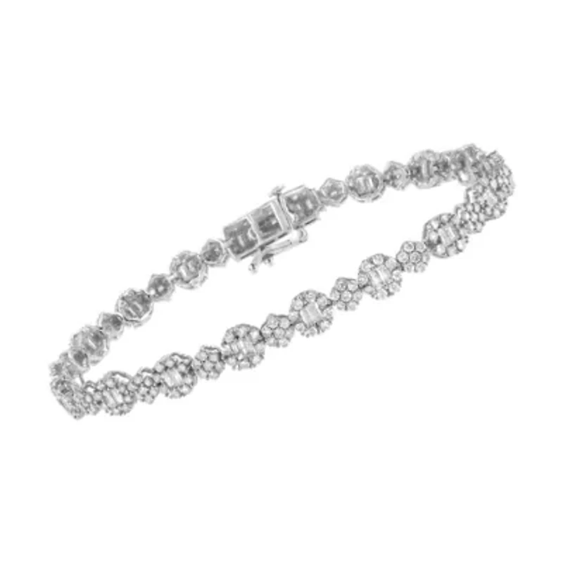 10K White Gold 4.0 cttw Diamond Floral Cluster Link Bracelet