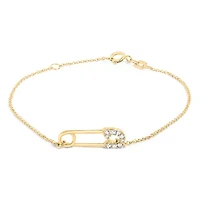 10K Yellow Gold 1/10 Cttw Diamond Paperclip Charm Adjustable Link Bracelet