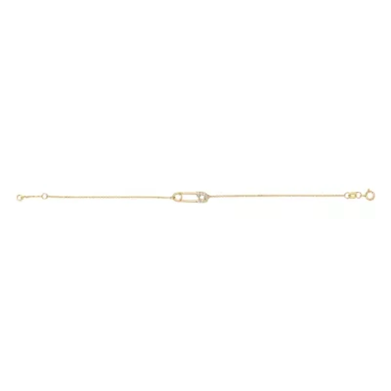 10K Yellow Gold 1/10 Cttw Diamond Paperclip Charm Adjustable Link Bracelet