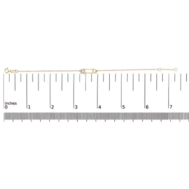 10K Yellow Gold 1/10 Cttw Diamond Paperclip Charm Adjustable Link Bracelet