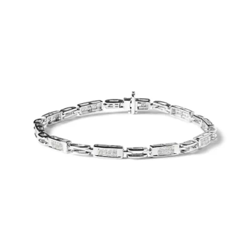 14K White Gold 1.0 Cttw Diamond Alternating Tennis Bracelet