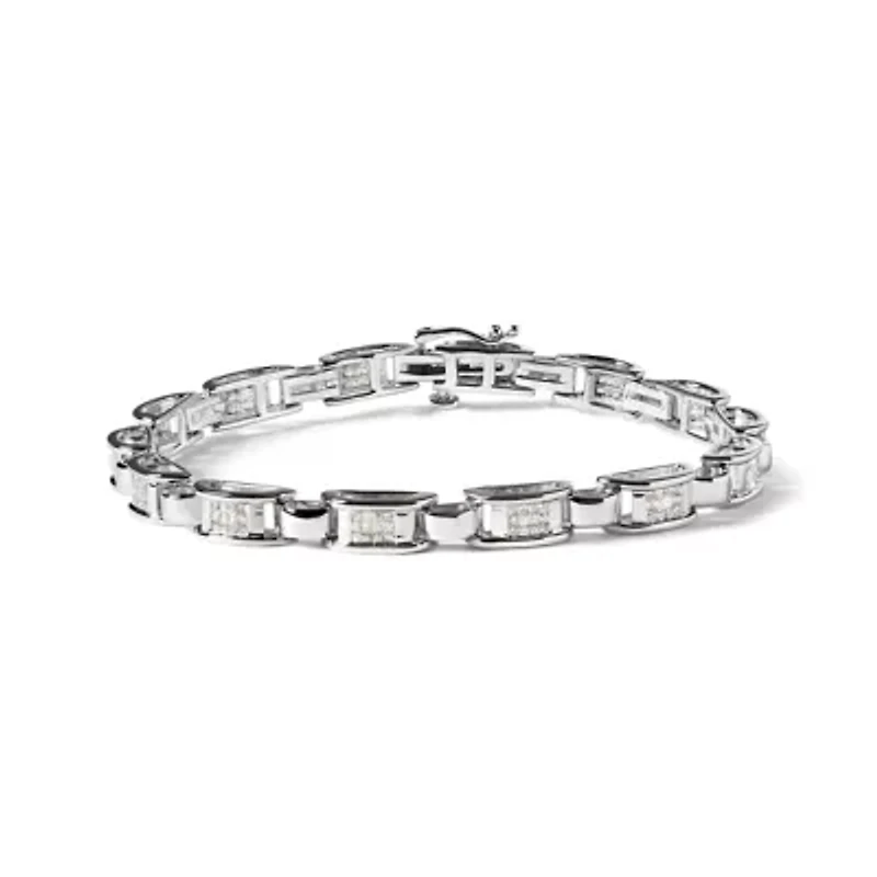 14K White Gold 1.00 Cttw Princess-Cut Diamond Link Bracelet