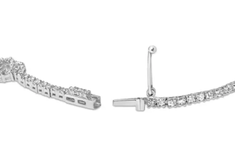 14K White Gold 1 1/2 Cttw Diamond Heart Station Strand Bracelet