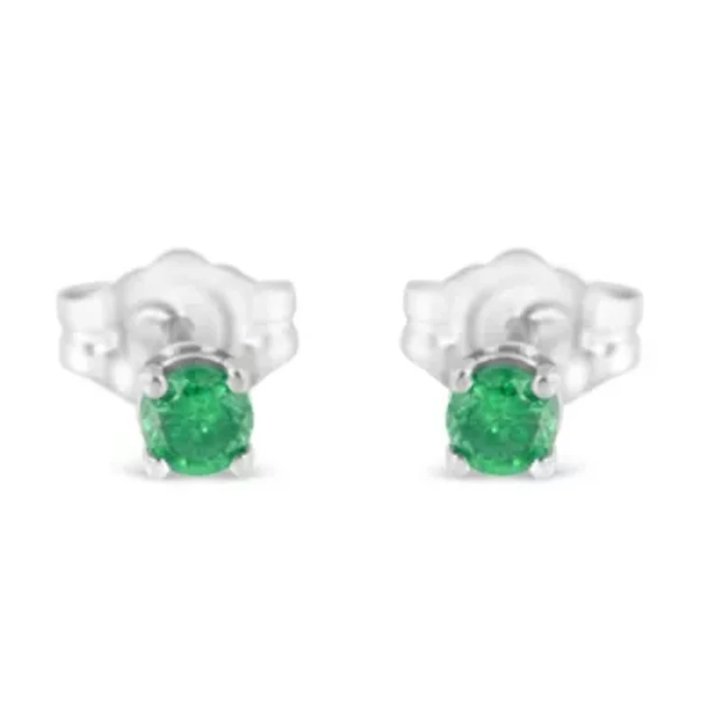 Silver 1/ Ct Green Diamond Classic Stud Earrings