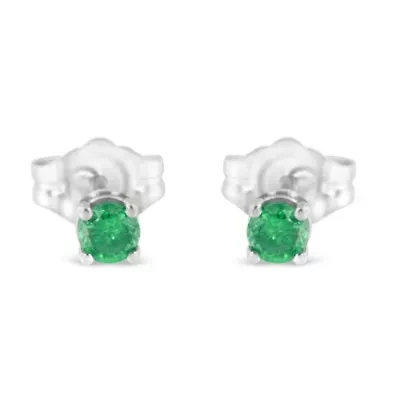 Silver 1/ Ct Green Diamond Classic Stud Earrings