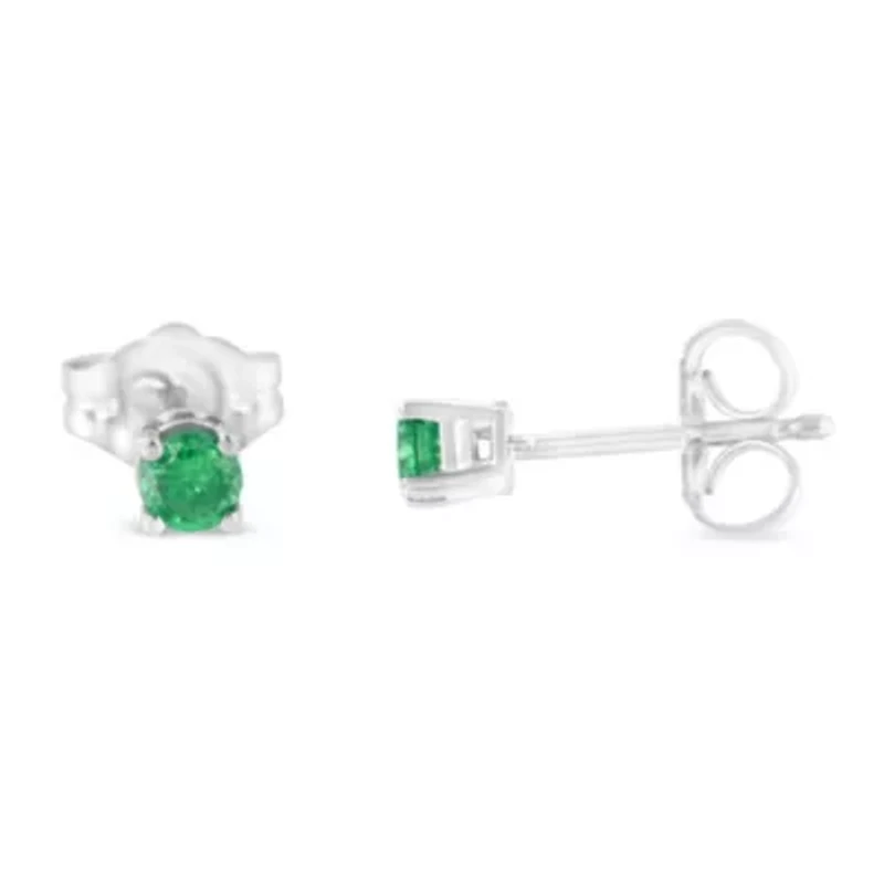 Silver 1/ Ct Green Diamond Classic Stud Earrings