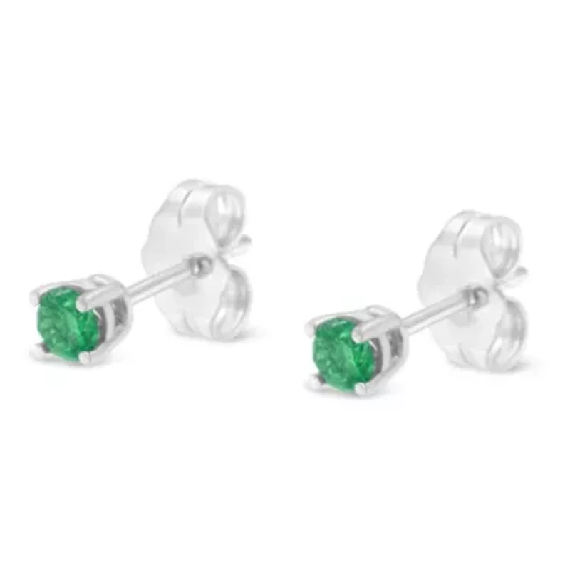 Silver 1/ Ct Green Diamond Classic Stud Earrings