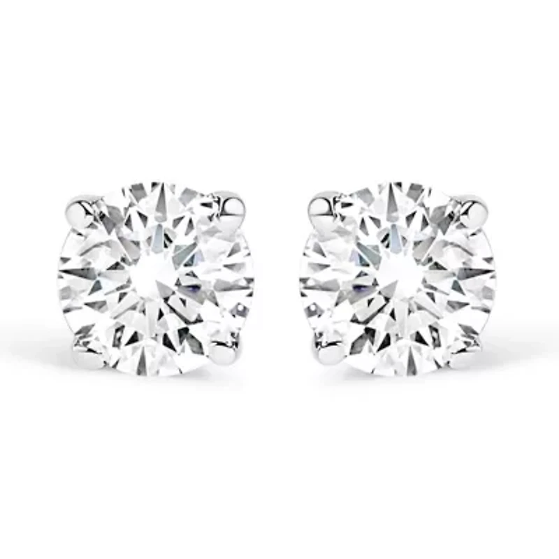 Lab Created Silver Silver / Ct Round Lab Grown Diamond Solitaire Stud Earrings