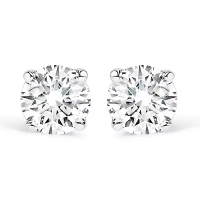 Lab Created Silver Silver / Ct Round Lab Grown Diamond Solitaire Stud Earrings
