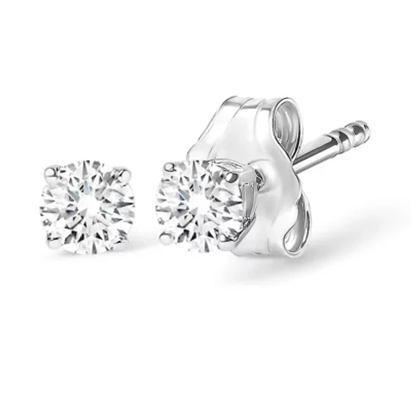 Lab Created Silver Silver / Ct Round Lab Grown Diamond Solitaire Stud Earrings
