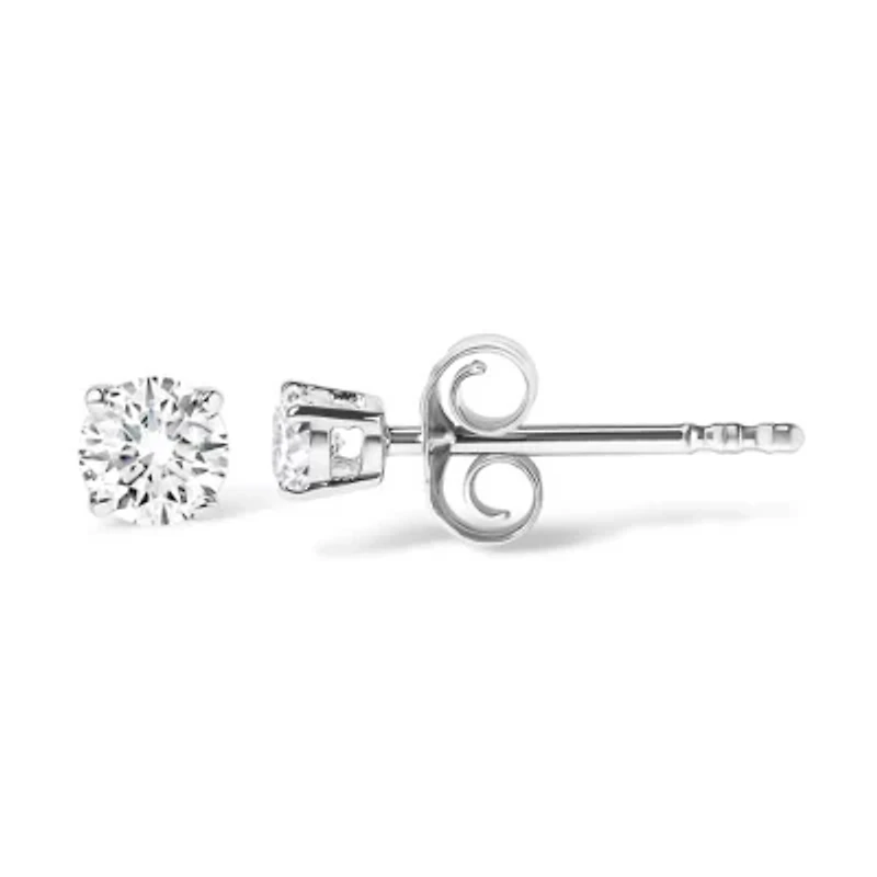 Lab Created Silver Silver / Ct Round Lab Grown Diamond Solitaire Stud Earrings