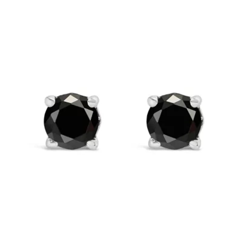 Silver 1/ Ct Black Diamond Solitaire Stud Earrings