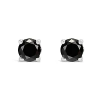 Silver 1/ Ct Black Diamond Solitaire Stud Earrings