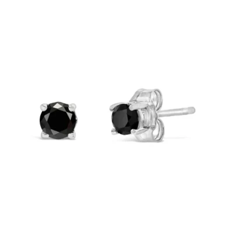 Silver 1/ Ct Black Diamond Solitaire Stud Earrings