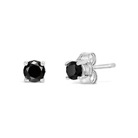 Silver 1/ Ct Black Diamond Solitaire Stud Earrings
