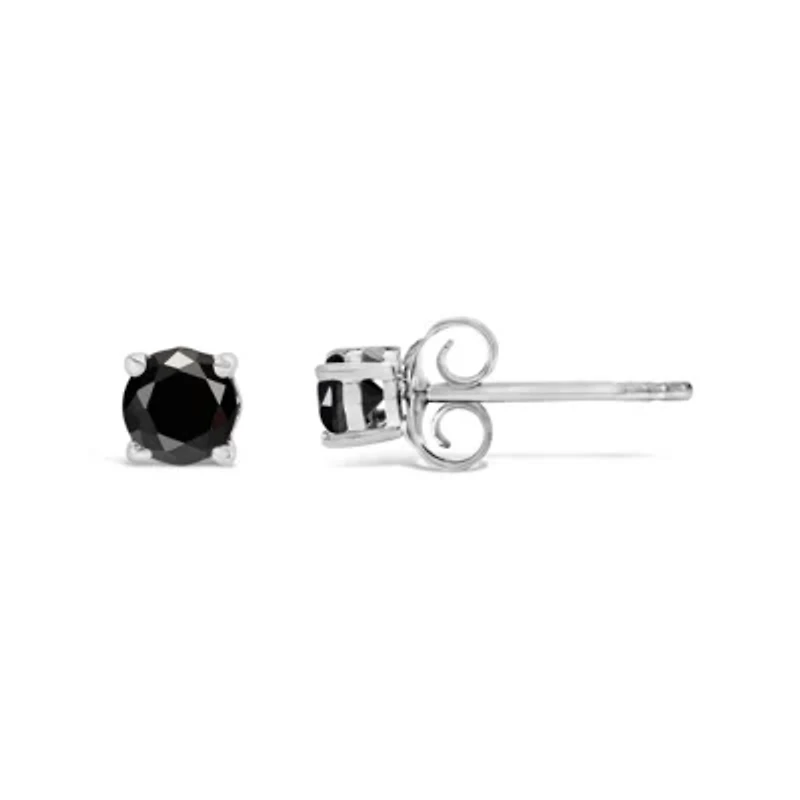Silver 1/ Ct Black Diamond Solitaire Stud Earrings