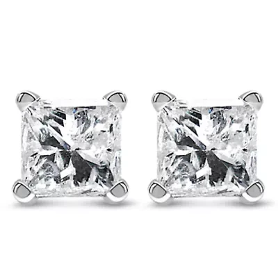Silver 1/4 Cttw Princess-Cut Diamond Solitaire Stud Earrings