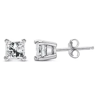Silver 1/4 Cttw Princess-Cut Diamond Solitaire Stud Earrings