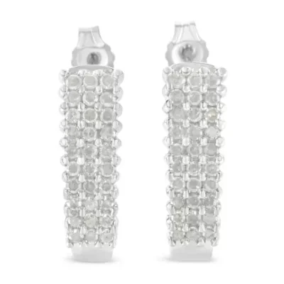 Sterling Silver Rose Diamond J Shape Hoop Earrings