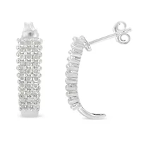 Sterling Silver Rose Diamond J Shape Hoop Earrings