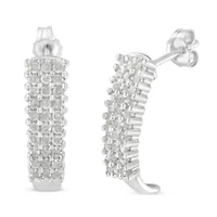 Sterling Silver Rose Diamond J Shape Hoop Earrings