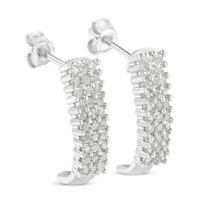Sterling Silver Rose Diamond J Shape Hoop Earrings