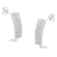 Sterling Silver Rose Diamond J Shape Hoop Earrings