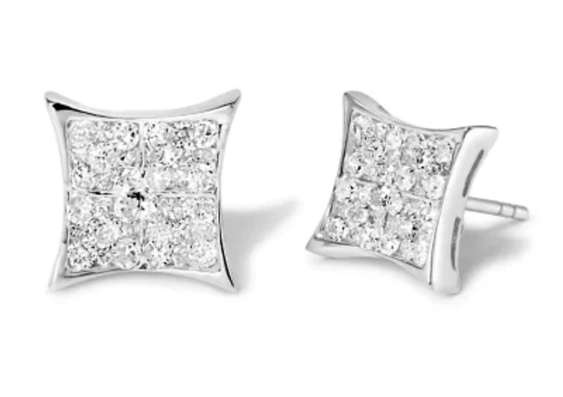 Silver 3/4 Ct Diamond Composite Curved Square Stud Earring
