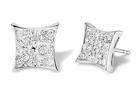 Silver 3/4 Ct Diamond Composite Curved Square Stud Earring